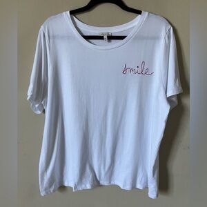Ella Moss White Tee with Red 'Smile' Embroidery NWOT